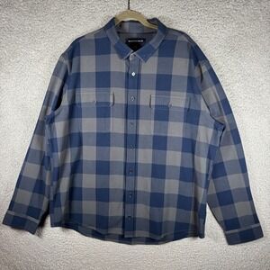 Mizzen Main Shirt Mens 2XL Blue Gray Plaid Button Up Flannel Stretch Casual